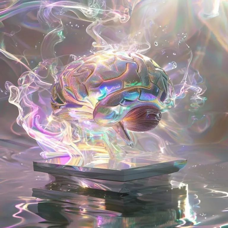 Arte conceptual de un laberinto intrincado hecho de espejos rotos, con una pequeña figura humana en el centro, simbolizando la complejidad de la autopercepción y los desafíos del ego. La luz se refleja de manera caótica, creando un efecto de desorientación.