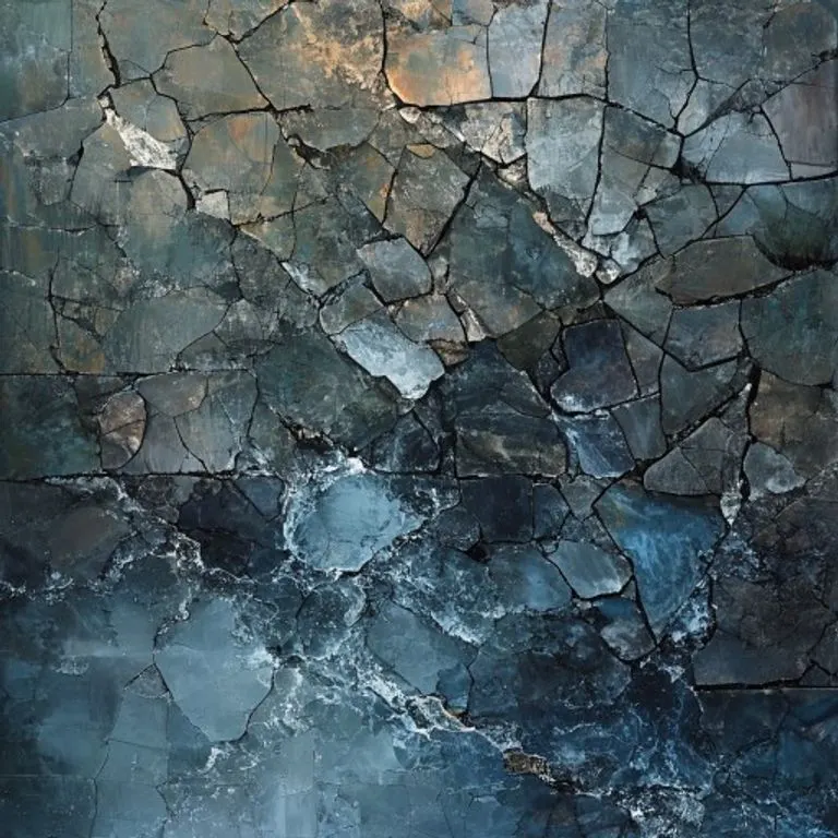 Un mosaico abstracto que combina piedras oscuras y agua serena, representando la lucha espiritual y la búsqueda de la paz interior.