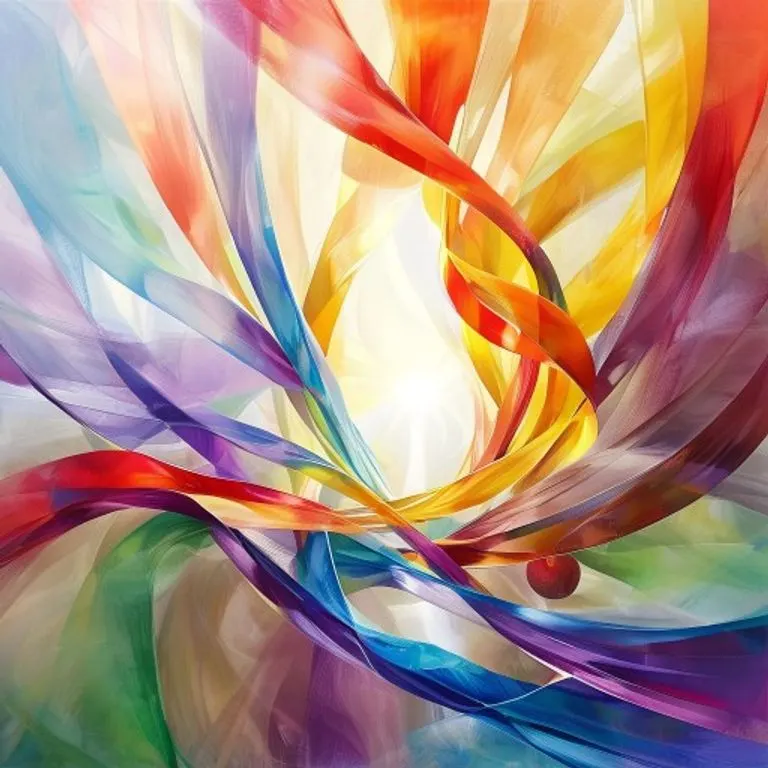 Representación abstracta de los frutos del Espíritu Santo en un flujo de colores