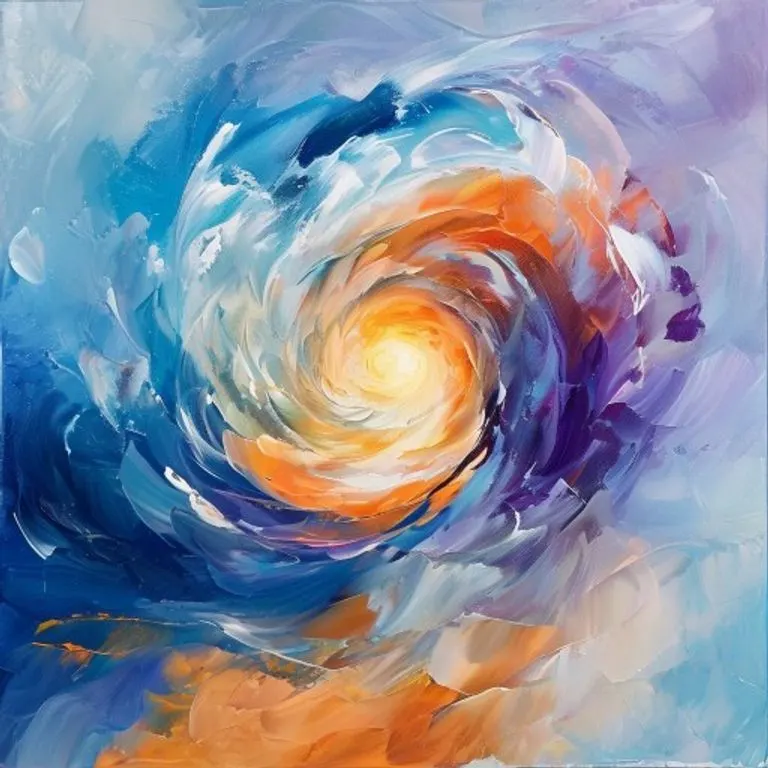 Pintura abstracta de un vórtice de colores que evocan transformación espiritual