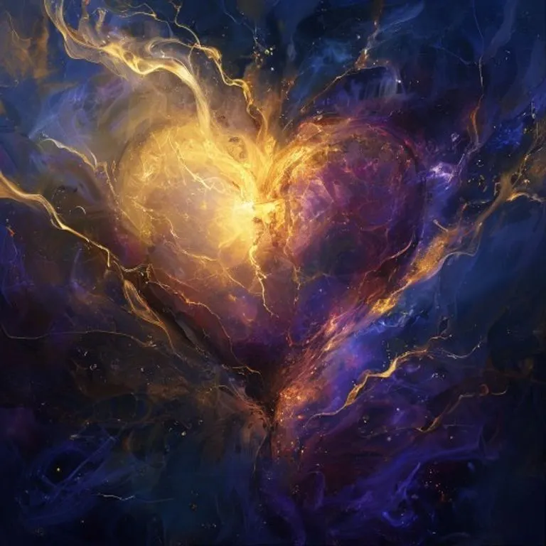 Ilustración conceptual de un corazón de luz resquebrajado, rodeado de sombras y lágrimas translúcidas, simbolizando el dolor y la esperanza de la redención divina.