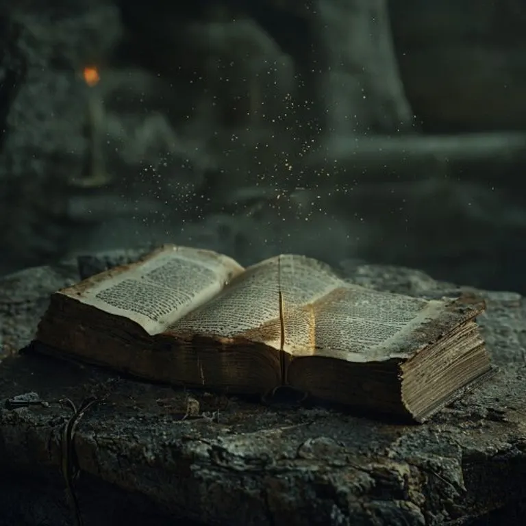 Libro antiguo abierto con luz de vela, simbolizando sabiduría en la oscuridad