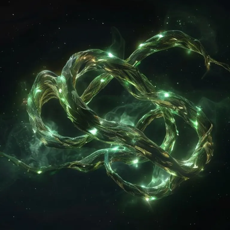 Abstract 3D render of intertwined wooden branches forming a serpentine shape, symbolizing growth and wisdom.