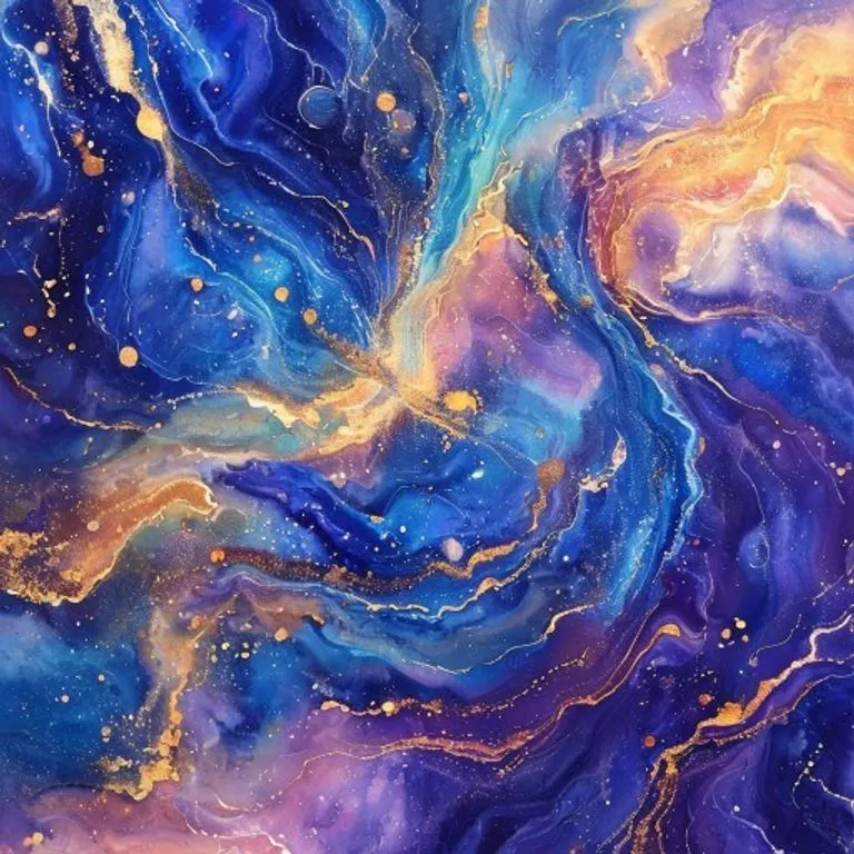 Abstract watercolor painting of swirling cosmic energy and planetary orbits.