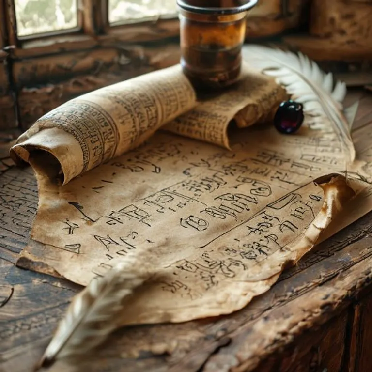 Weathered papyrus scroll with astrological symbols and Greek script, vintage photography