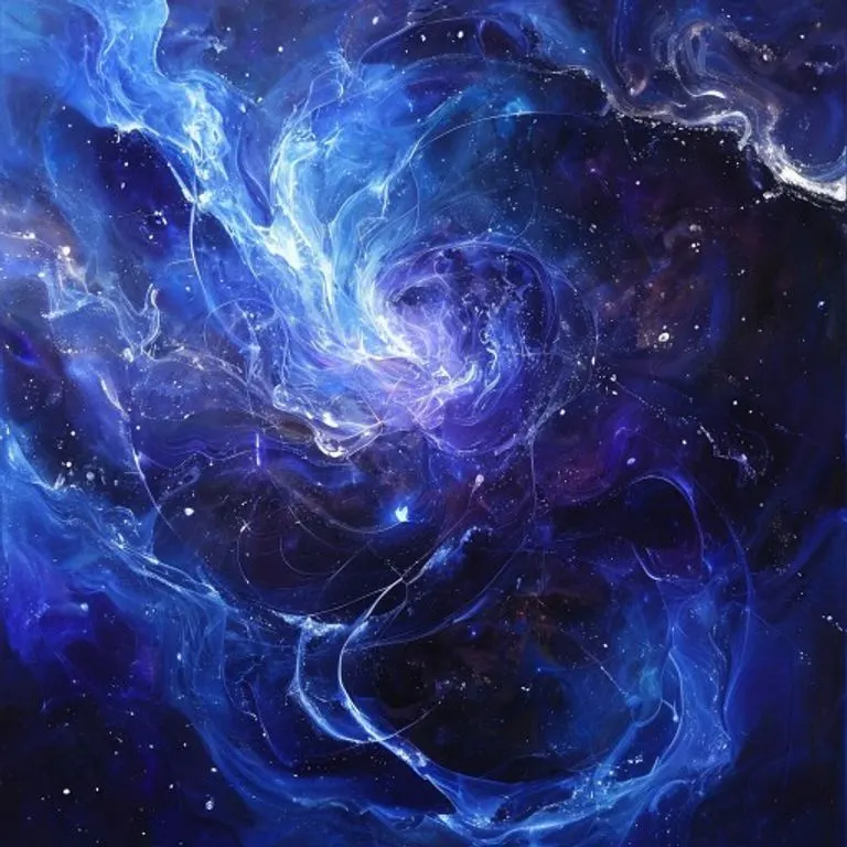 Abstract cosmic patterns with glowing elemental outlines representing destiny.