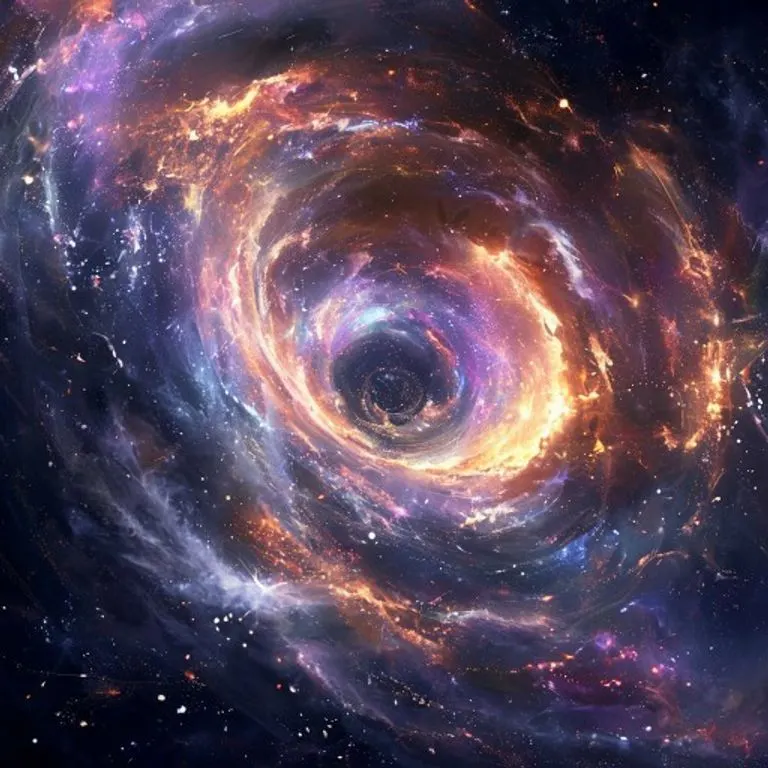Conceptual Art: A swirling vortex of stardust and nebulae forming abstract patterns, with faint, interconnected lines representing unseen energies, against a backdrop of a distant galaxy, vibrant cosmic colors, dynamic composition, sense of mystery and interconnectedness.