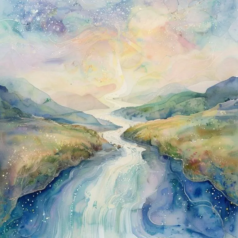Río de luz acuarela, simbolizando la misericordia divina