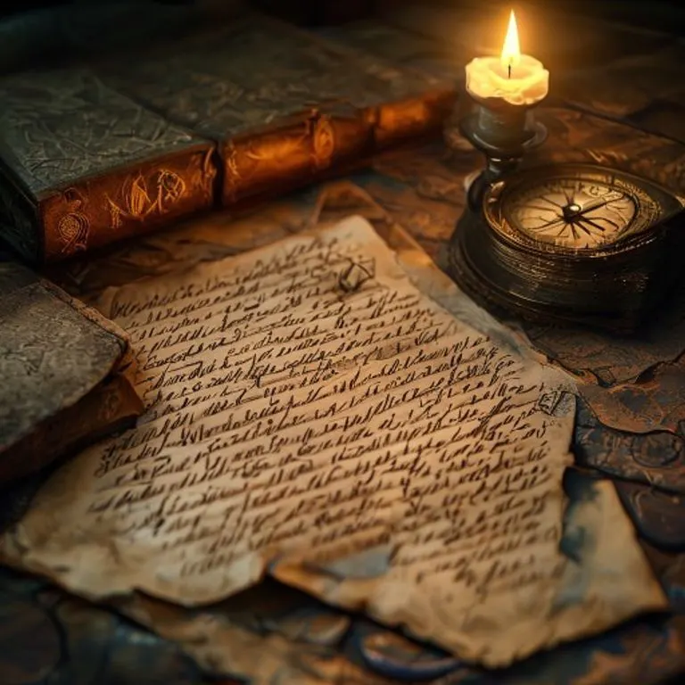 Digital illustration of an antique desk with a half-written letter, flickering candle, and old books, symbolizing subconscious insights.