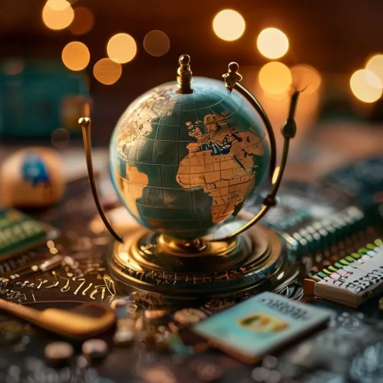 A vintage globe surrounded by symbols representing credit, sports, technology, medicine, and music, illustrating the diverse impact of the AAA acronym.