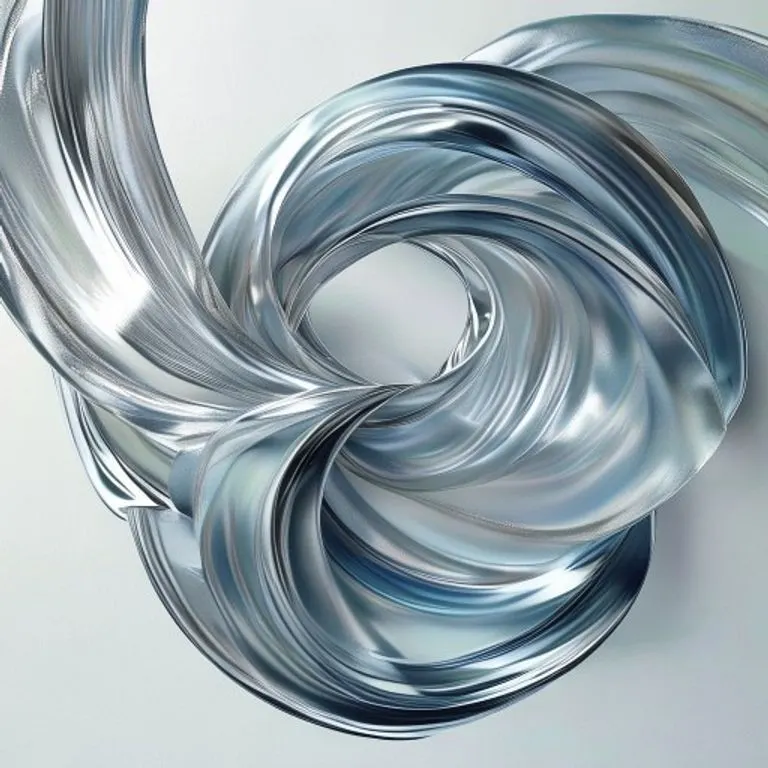 Arte conceptual abstracto de cintas metálicas y agua entrelazadas, simbolizando la fluidez y la fuerza.