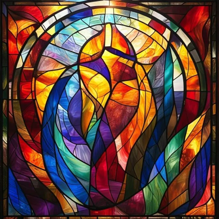 Fragmento de vitral abstracto con luz y colores vibrantes