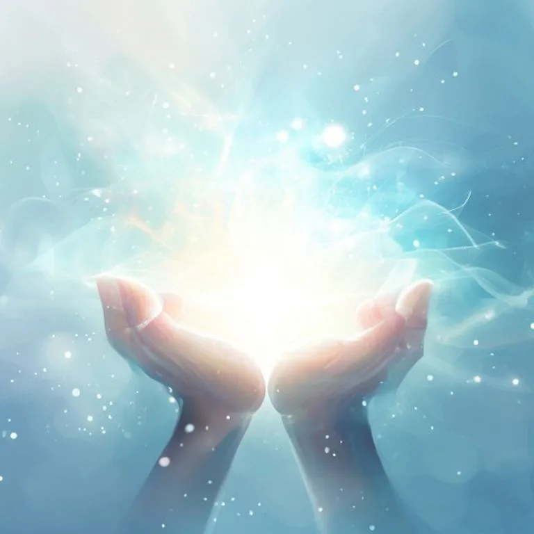 Ilustración digital de luz sanadora en manos, simbolizando consuelo
