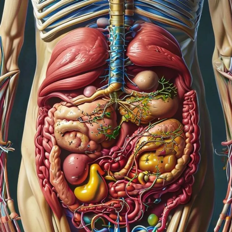 Conceptual watercolor painting depicting abstract shapes and fluid lines converging towards a central point, symbolizing the interconnectedness and functional harmony of the abdominal cavity's systems. Use a palette of warm and cool biological tones.