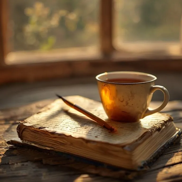 Cinematic still life of a journal and tea, symbolizing support and recovery.