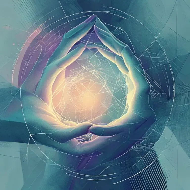 Abstract digital illustration of intertwined hands forming a protective gesture around a fragile, glowing orb, symbolizing trust and vulnerability in spiritual consultation.