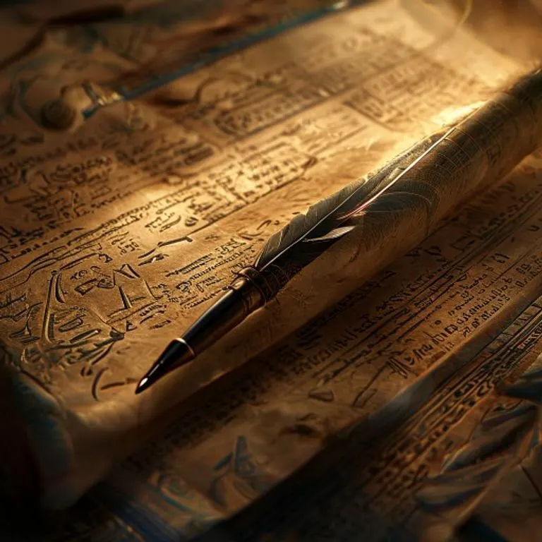 Digital illustration of an ancient papyrus scroll with intricate hieroglyphs and early Phoenician script, illuminated by soft, ethereal light.