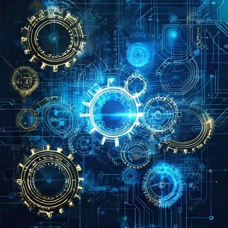 Arte conceptual abstracto de engranajes y circuitos entrelazados, simbolizando la complejidad de la regulación y la adaptación legal en un entorno digital.