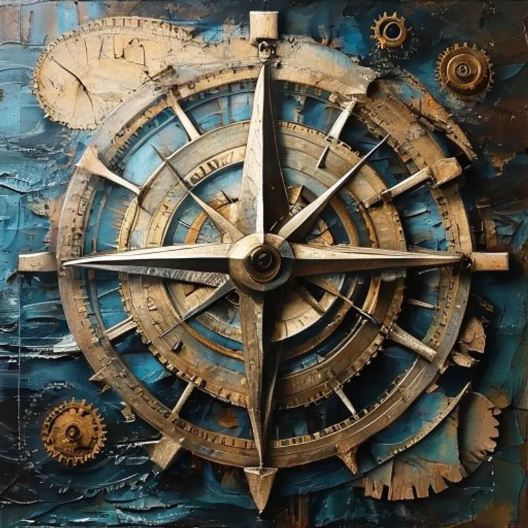 Pintura al óleo conceptual de un antiguo mapa náutico con una brújula y un sextante, evocando la navegación y la toma de decisiones estratégicas.