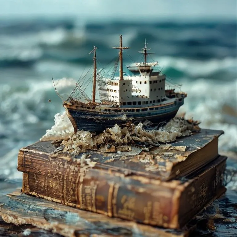 Maqueta de barco dañado sobre libros de leyes, representando las consecuencias legales de un abordaje