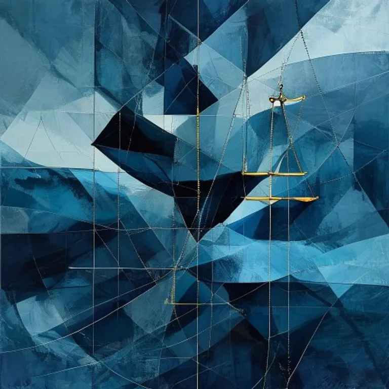 Pintura abstracta de líneas que se cruzan, simbolizando la justicia y el riesgo en la navegación