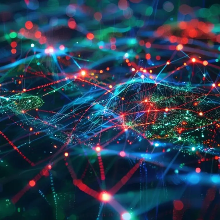 Arte conceptual futurista de una red financiera global, con líneas de datos interconectadas y nodos brillantes que representan transacciones seguras y protegidas. Tonos azules y verdes predominan, simbolizando estabilidad y crecimiento.
