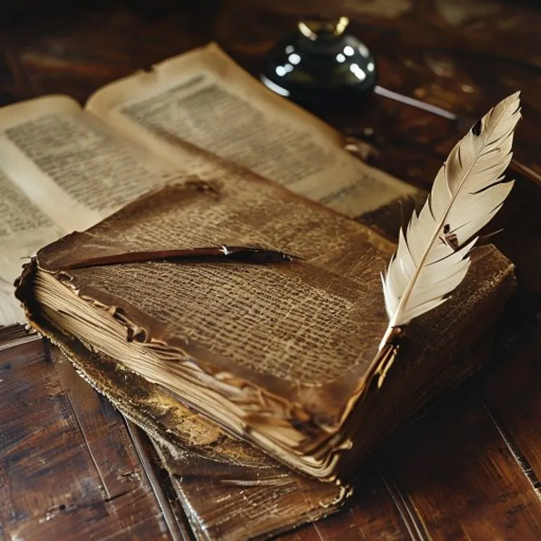 Fotografía vintage de un tomo legal de cuero polvoriento abierto sobre un escritorio de caoba, con una pluma de ave y un tintero al lado, evocando una legislación histórica y reemplazada.