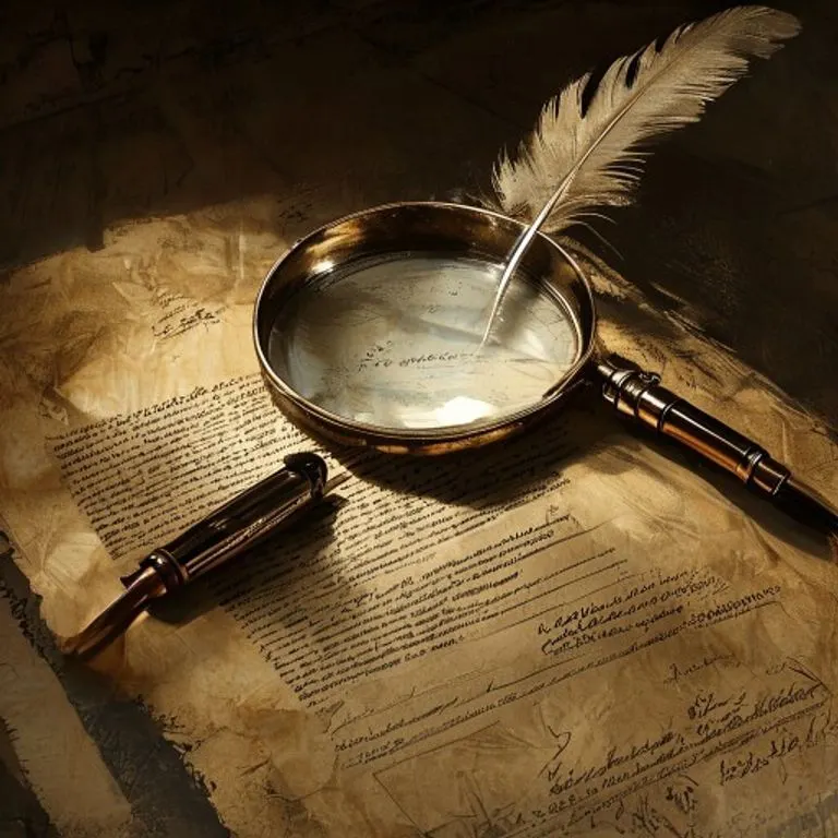 Lupa sobre un documento antiguo, con una pluma, simbolizando la transparencia y el detalle en las obligaciones legales del corredor.