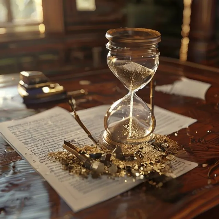 Reloj de arena roto y documentos legales