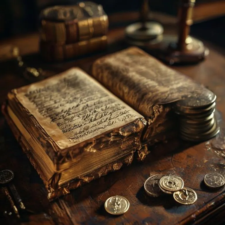 Libro de leyes antiguo con monedas y una llave, simbolizando la seguridad legal y las garantías financieras en los contratos.