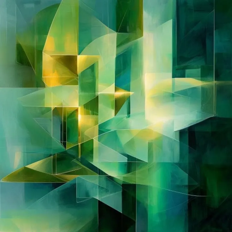 Pintura conceptual surrealista de formas geométricas que representan seguridad financiera y planificación futura.