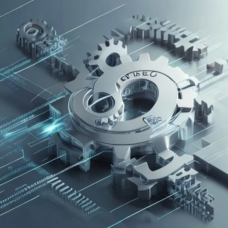 Ilustración digital 3D de engranajes interconectados con etiquetas 'Precio' y 'Contrato', simbolizando un mecanismo económico complejo con flujos de datos abstractos.