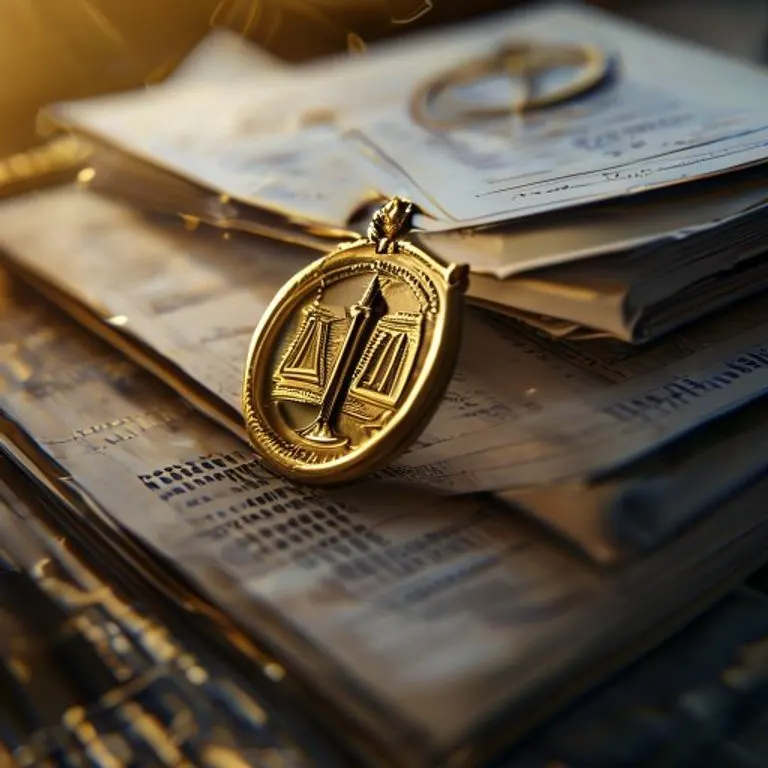 Pila de documentos legales estilizados con un sello dorado de justicia, simbolizando la formalidad y el peso de los títulos valores.