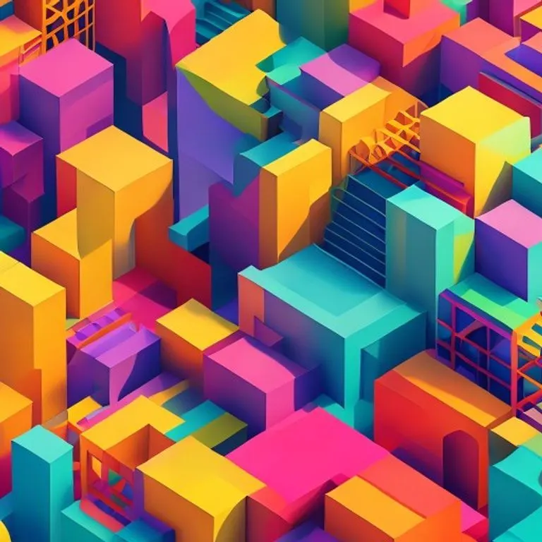 Arte geométrico abstracto que representa el concepto de identidad única en un mercado, con formas entrelazadas y colores vibrantes y contrastantes que crean una sensación de distinción y reconocimiento.