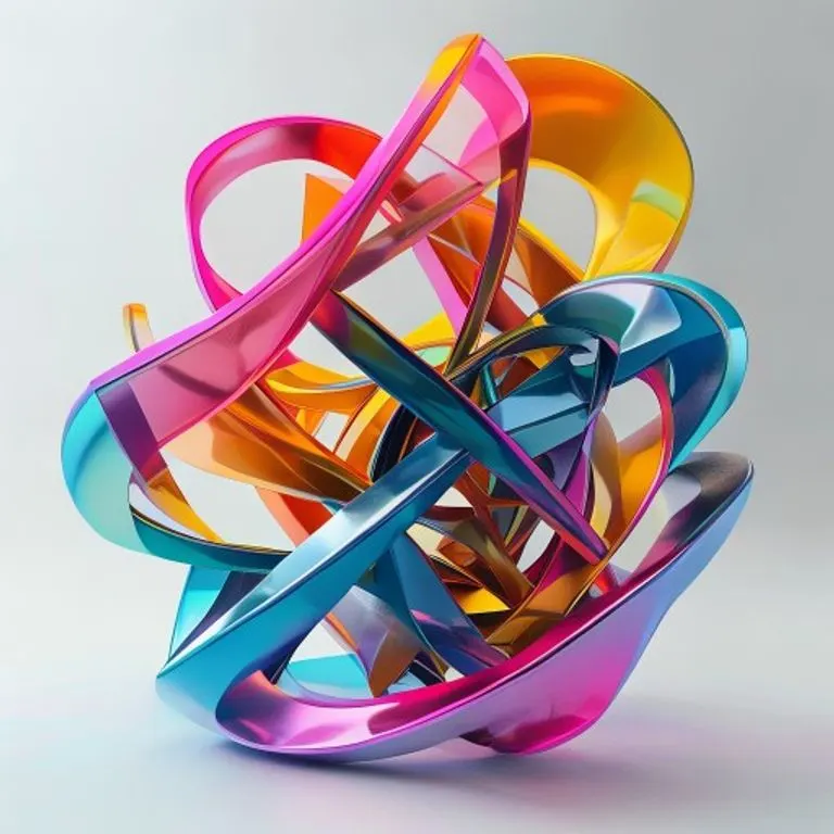 Renderizado 3D abstracto de formas geométricas interconectadas, representando la fusión de capital público y privado en una estructura equilibrada.