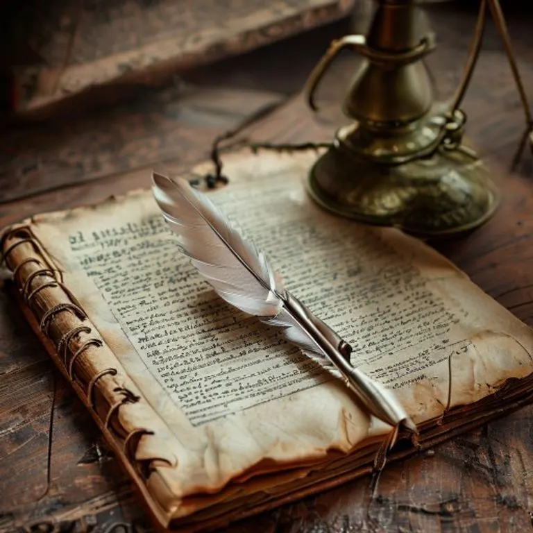 Libro de contabilidad con pluma y balanza antigua