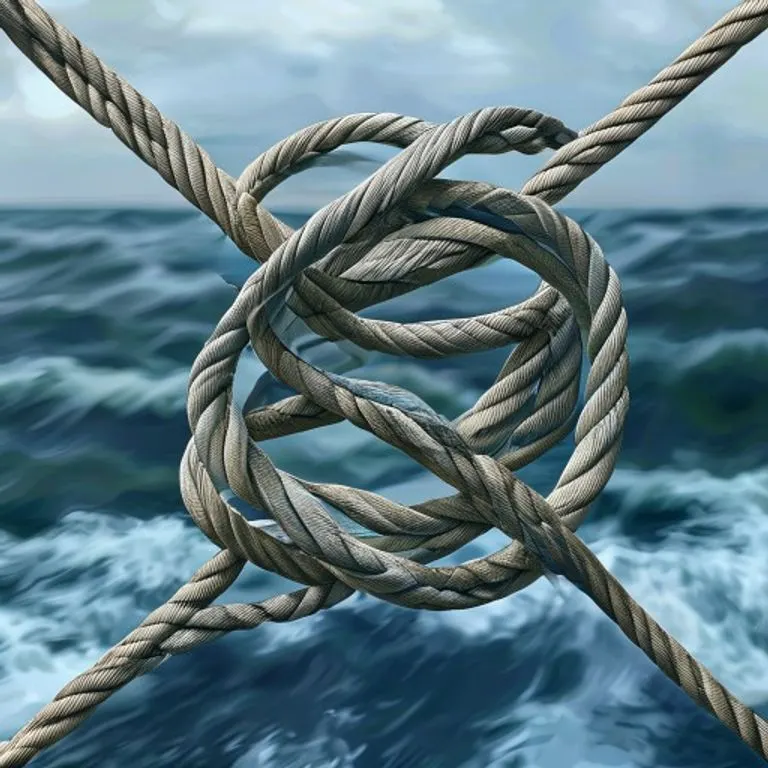 Nudos de cuerda entrelazados simbolizando acuerdos y resolución en el mar.
