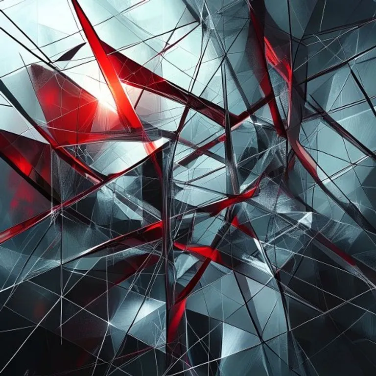 Arte conceptual abstracto de formas geométricas entrelazadas, representando acuerdos legales y conexiones financieras complejas con tonos metálicos fríos.