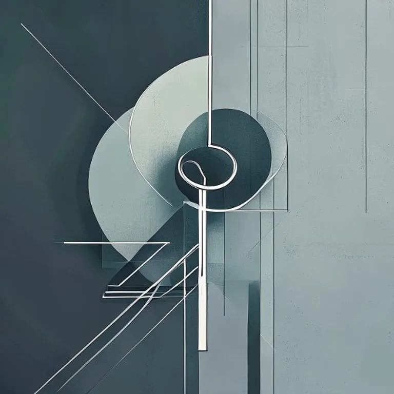 Arte conceptual de formas geométricas entrelazadas con una llave, simbolizando la estructura de los contratos.