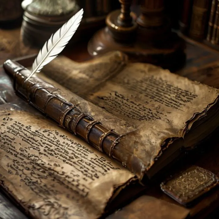 Fotografía cinematográfica de un libro de leyes antiguo abierto sobre un escritorio de madera, con una pluma de ave y un sello de cera, evocando la historia del derecho.