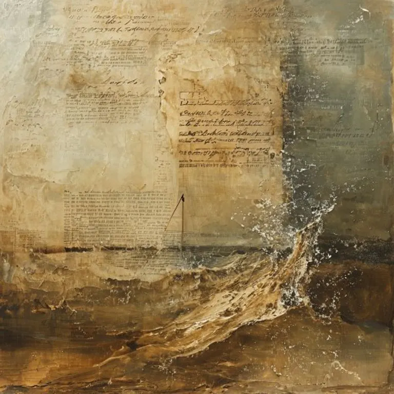Pintura conceptual abstracta de un pergamino antiguo con texto desvanecido, parcialmente cubierto por arena, simbolizando la prescripción legal.