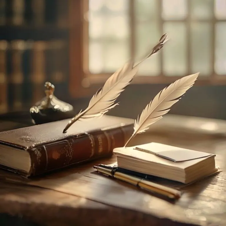 Bodegón de un escritorio con libros de leyes antiguos y una pluma, simbolizando la formalidad legal.