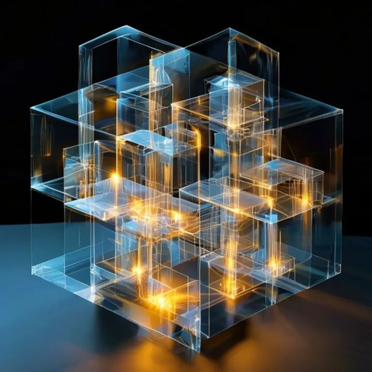 Arte conceptual de formas geométricas entrelazadas que representan la estructura legal y el orden.