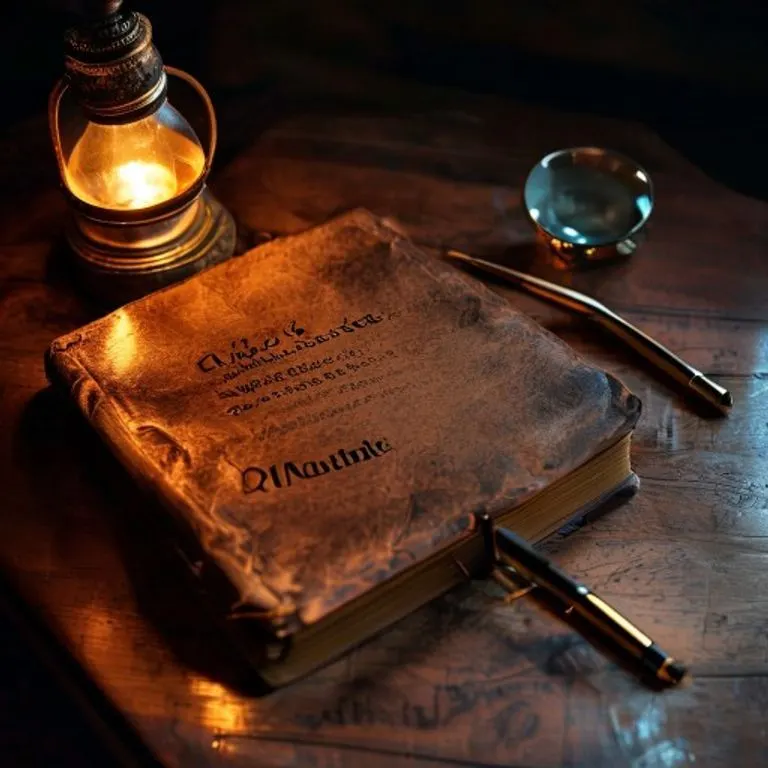 Naturaleza muerta cinematográfica de un libro antiguo encuadernado en cuero titulado 'Manual de Calificación' sobre un escritorio de madera pulida, junto a una pluma de ave y una lupa, iluminado por una fuente de luz cálida y direccional, evocando una sensación de estudio y análisis detallado.