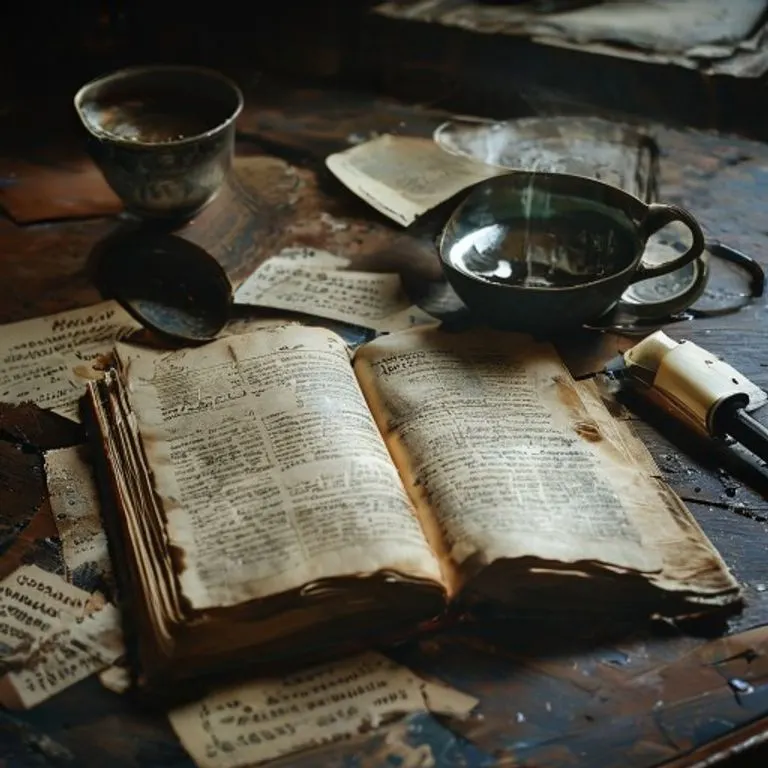 Fotografía cinematográfica de un libro de sociología desgastado abierto en un capítulo sobre desviación, rodeado de notas dispersas, una lupa antigua y una taza de café a medio beber sobre un escritorio de madera oscura. La escena está tenuemente iluminada, evocando una atmósfera de estudio profundo y análisis crítico.