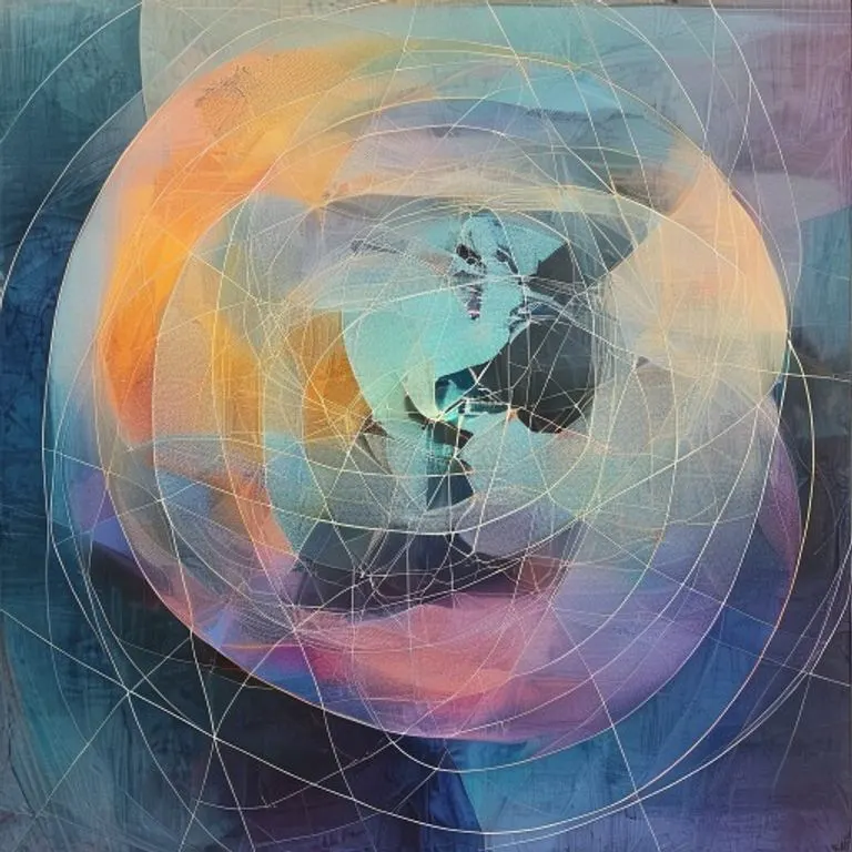 Arte conceptual abstracto de patrones geométricos entrelazados que representan zonas climáticas globales, con líneas brillantes que sugieren rutas migratorias.