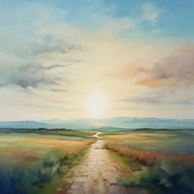 Paisaje sereno con un camino hacia el horizonte