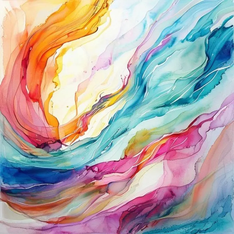 Pintura abstracta de colores vibrantes y formas dinámicas, representando el espíritu de superación y energía.
