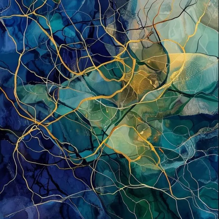 Arte conceptual abstracto de líneas y formas interconectadas, simbolizando la complejidad de las vías neuronales y la regeneración cognitiva durante el sueño.