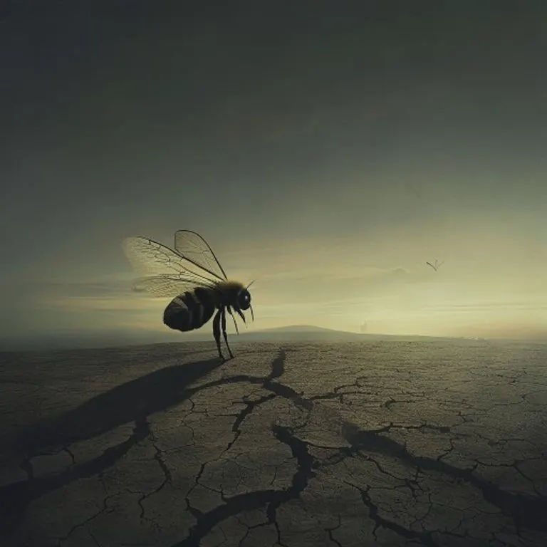 Una ilustración científica detallada de un ácaro Varroa destructor adherido al abdomen de una abeja, mostrando el daño causado por el parásito. Los colores son realistas y el fondo es un diagrama de una celda de panal.